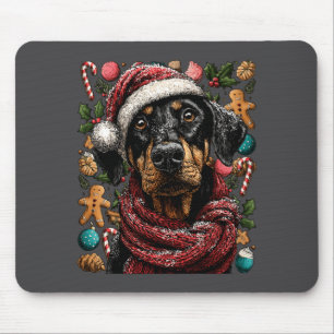 Festive Doberman With Santa Hat Snowy Winter Chris Mouse Pad