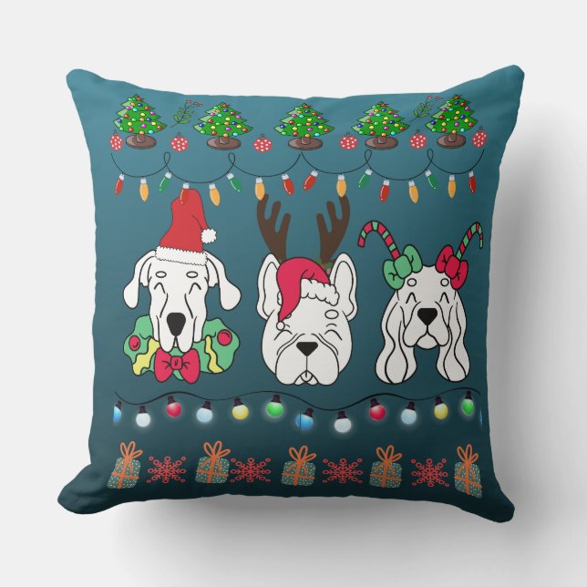Festive Dog Christmas Pattern-cute holiday dogs Throw Pillow (Front)