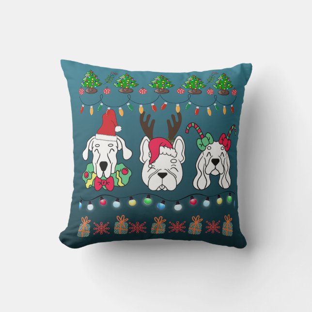Festive Dog Christmas Pattern-cute holiday dogs Throw Pillow (Front)
