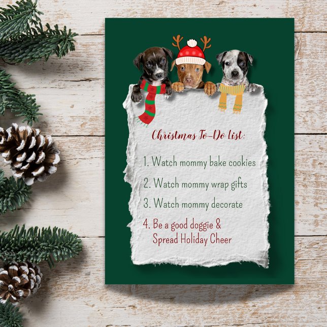 Festive Dog Christmas To Do List Flat Holiday Card (Christmas to do list card is such a cute card to send to your family and friends this holiday season)