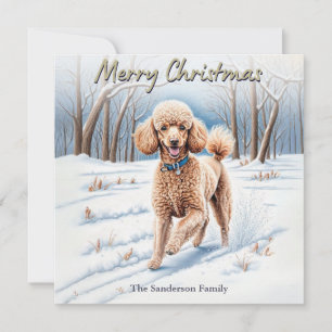 Festive Dog In Snow Watercolor Poodle Christmas Holiday Card