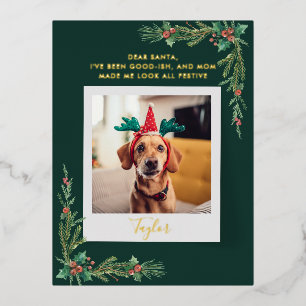 Festive Dog Photo Custom Christmas Foil Holiday Postcard