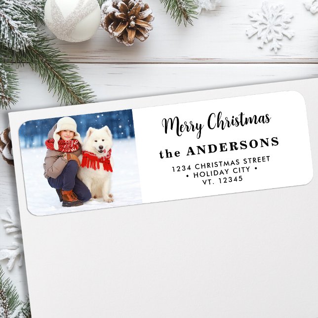 Festive Dog Photo Custom Holiday Return Address Label (Creator Uploaded)