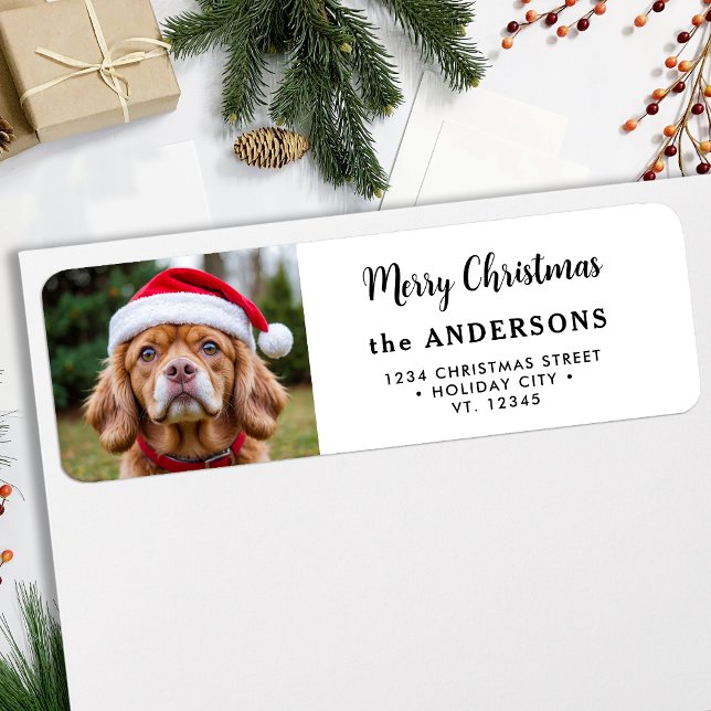 Festive Dog Photo Custom Holiday Return Address Label (Creator Uploaded)