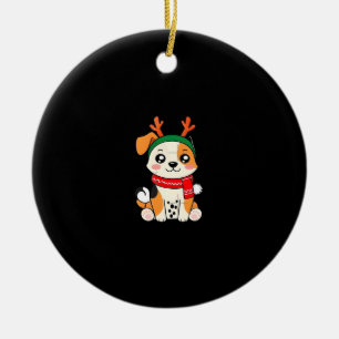 Festive Dog with Reindeer Antlers � Cute Christmas Ceramic Ornament
