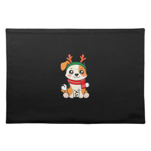 Festive Dog with Reindeer Antlers � Cute Christmas Cloth Placemat