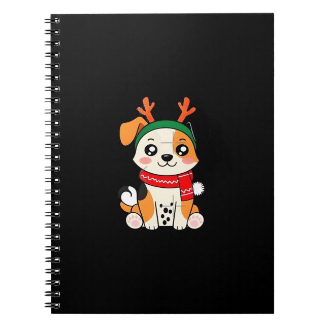 Festive Dog with Reindeer Antlers � Cute Christmas Notebook (Front)