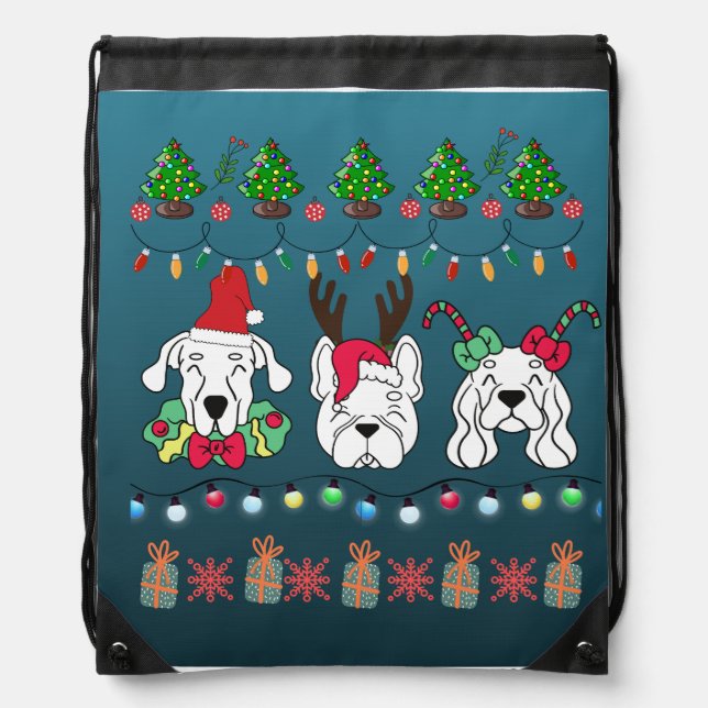 Festive dogs Christmas pattern -cute holiday dogs Drawstring Bag (Front)
