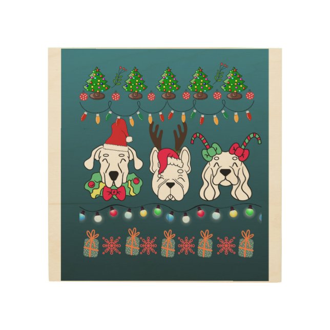 Festive dogs Christmas pattern -cute holiday dogs Wood Wall Art (Front)