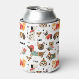 Festive Dogs in Holiday Sweaters Pattern Can Cooler