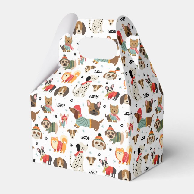 Festive Dogs in Holiday Sweaters Pattern Favor Boxes (Front Side)