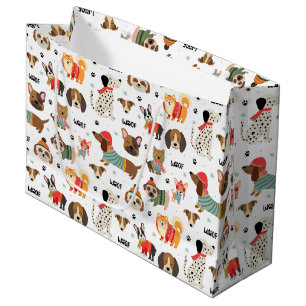 Festive Dogs in Holiday Sweaters Pattern Large Gift Bag