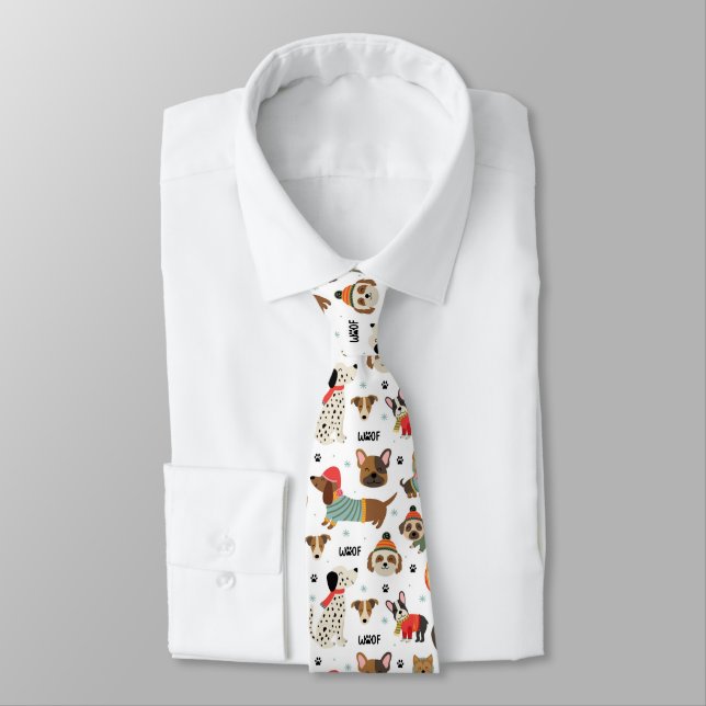 Festive Dogs in Holiday Sweaters Pattern Neck Tie (Tied)