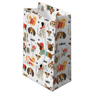 Festive Dogs in Holiday Sweaters Pattern Small Gift Bag