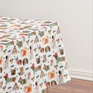Festive Dogs in Holiday Sweaters Pattern Tablecloth