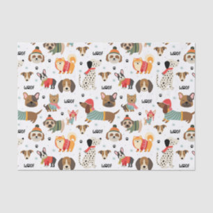 Festive Dogs in Holiday Sweaters Pattern Tissue Paper