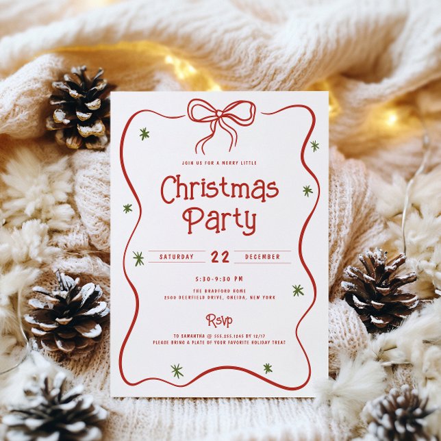 Festive Doodle Bow Frame Christmas Party Invitation (Creator Uploaded)