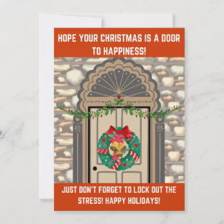 Festive Door with Wreath: Warm Holiday Greetings Card