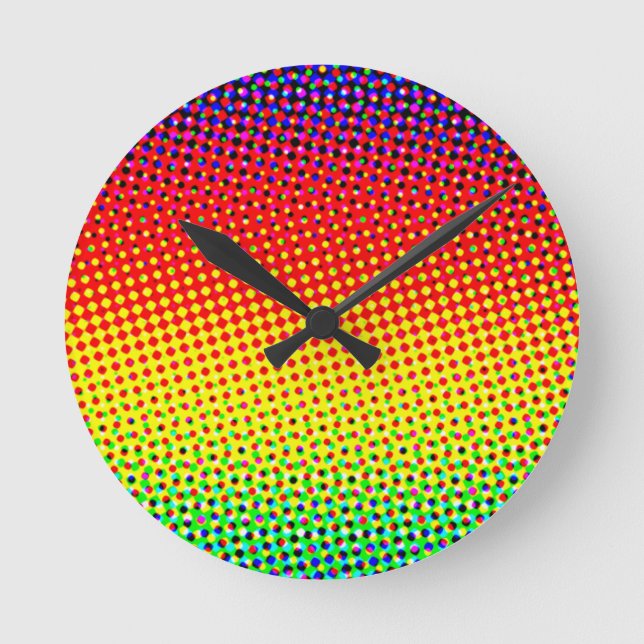 Festive Dots Rainbow Cool Cheerful Fun Colorful Round Clock (Front)