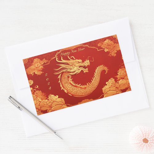 Festive Dragon Chinese New Year Rectangular Sticker