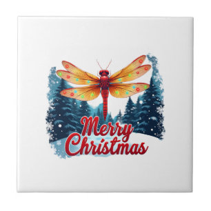 Festive Dragonfly Lights Ceramic Tile