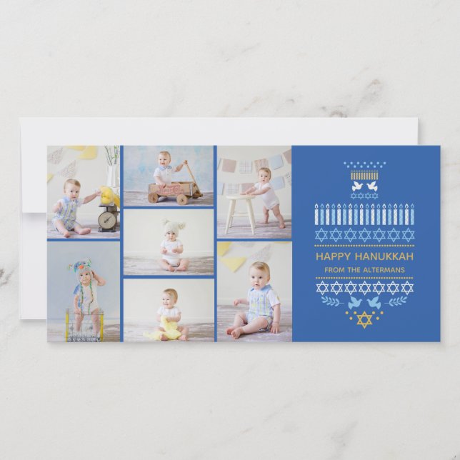 Festive Dreidel Icons Hanukkah Collage Photo Card (Front)