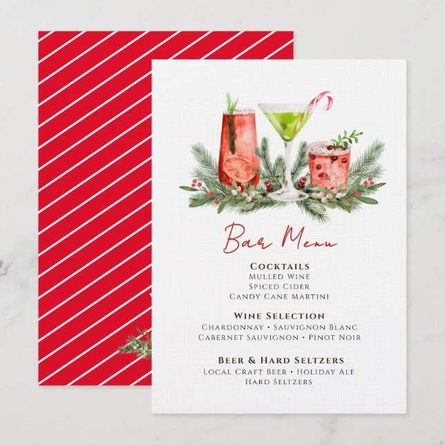 Festive Drinks Christmas Cocktails Holiday Bar Menu (Front/Back)