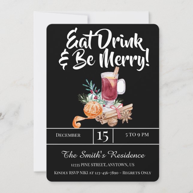 Festive Drinks Party Eat Drink & Be Merry! Invitation (Front)