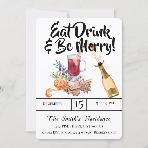 Festive Drinks Party Eat Drink  Be Merry Invitation