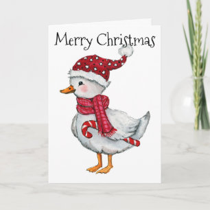 Festive duck with santa hat holiday card