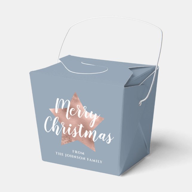 Festive Dusty Blue Merry Christmas Favor Boxes (Front Side)