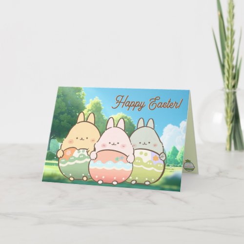 Festive Easter Greeting Card with Bunnies and Eggs