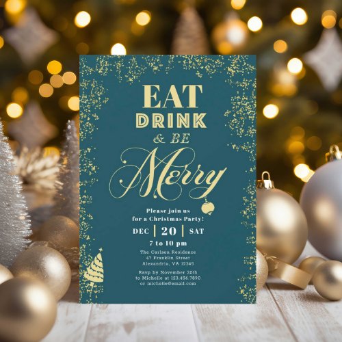 Festive Eat Drink and Be Merry  Christmas Party Invitation