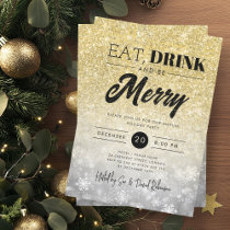 Festive Eat & Drink Gold Silver Holiday Christmas  Invitation