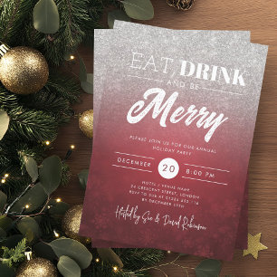Festive Eat & Drink Silver Red Holiday Xmas Party Invitation