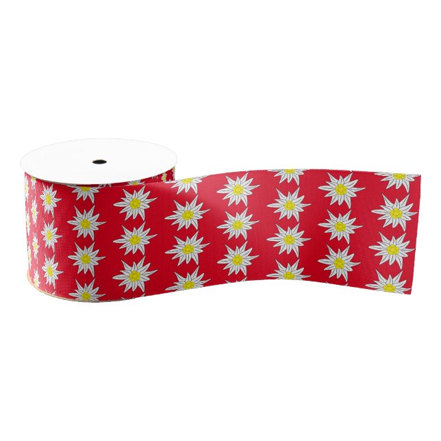 Festive edelweiss pattern red ribbon (Spool)