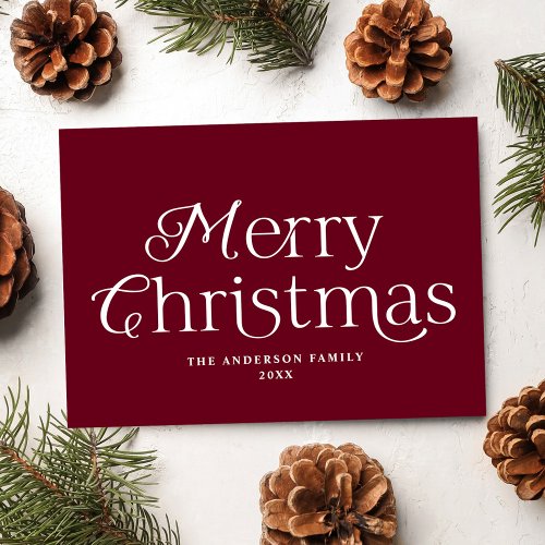 Festive Elegance Burgundy Merry Christmas Holiday Card