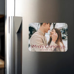 Festive Elegance Burgundy Merry Christmas Photo Magnet<br><div class="desc">Simple holiday magnet featuring your full-bleed horizontal photo with "Merry Christmas" displayed in elegant burgundy lettering. Personalize the Christmas photo magnet with your family name and the year.</div>