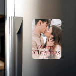 Festive Elegance Burgundy Merry Christmas Photo Magnet<br><div class="desc">Simple holiday magnet featuring your full-bleed vertical photo with "Merry Christmas" displayed in elegant burgundy lettering. Personalize the elegant Christmas photo magnet with your family name and the year.</div>