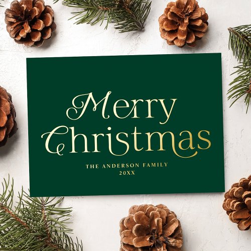Festive Elegance Green Merry Christmas Non_Photo Foil Holiday Card