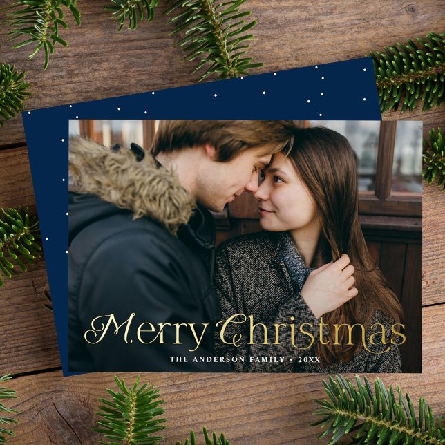 Festive Elegance Merry Christmas Photo Foil Holiday Card (Creator Uploaded)