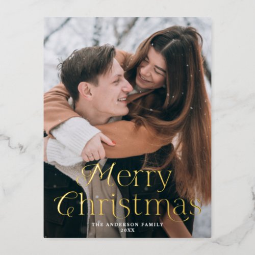 Festive Elegance Merry Christmas Photo Foil Holiday Postcard