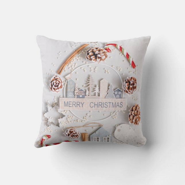 "Festive Elegance: Merry Christmas Pillow" Throw Pillow (Back)