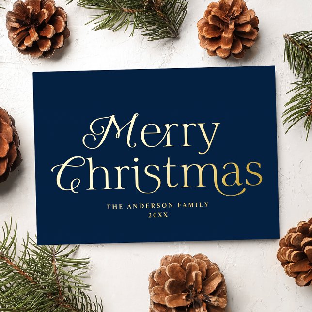 Festive Elegance Navy Merry Christmas Non-Photo Foil Holiday Card (Creator Uploaded)