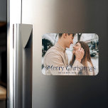 Festive Elegance Navy Merry Christmas Photo Magnet<br><div class="desc">Simple holiday magnet featuring your full-bleed horizontal photo with "Merry Christmas" displayed in elegant navy lettering. Personalize the Christmas photo magnet with your family name and the year.</div>