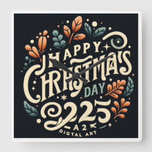 Festive Elegance: Vibrant Christmas 2025 Greeting" Square Wall Clock