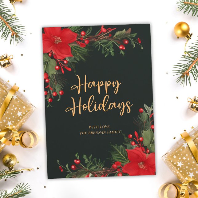 Festive Elegant Christmas Green Red Botanical Holiday Card (Festive Elegant Christmas Green Red Botanical Holiday Card)