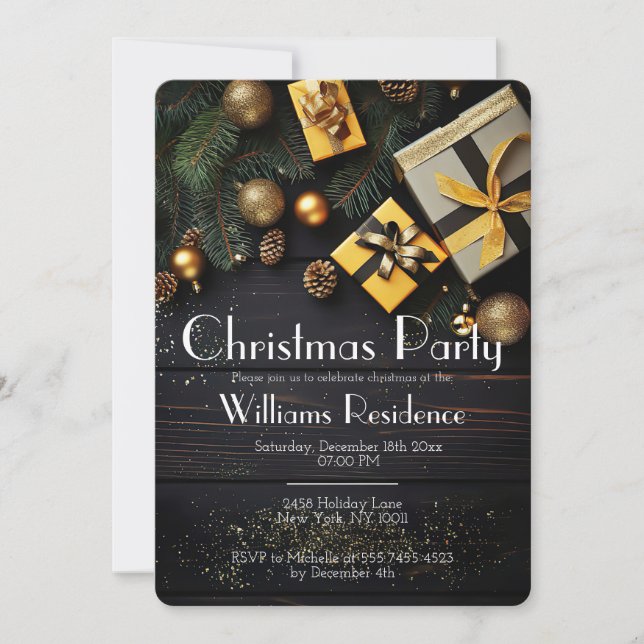 Festive Elegant Christmas Party Invitation (Front)