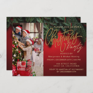 Festive Elegant Christmas PARTY Red photo Invitation