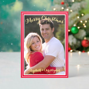 Festive Elegant Classic Custom Merry Christmas Letterpress Photo Cards